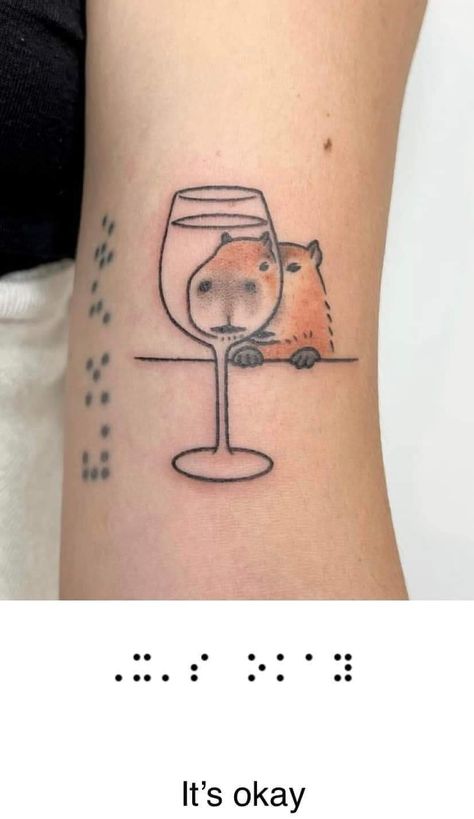 Ran into this cool tattoo with a message in Braille text on Instagram. I stitched the web translation to the bottom. You have to click on the image in order to see it. ~ Ferd Berfel 💛 Cute Silly Tattoos, Glass Animals Tattoo, Funny Animal Tattoos, Silly Tattoo Ideas, Capybara Tattoo, Silly Tattoos, Bubble Tattoo, Tattoo Cartoon, Artsy Tattoos