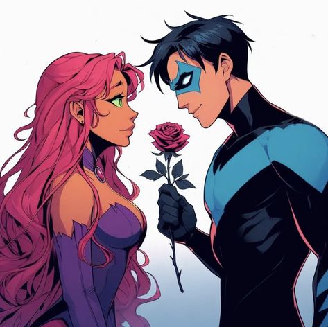 Star Fire Matching Pfp, Dickkori Fanart, Star Fire And Nightwing Matching Pfp, Matching Dc Pfps Couple, Star Fire And Nightwing, Nightwing X Starfire, Robin X Starfire Matching Icons, Nightwing And Starfire Pfp, Robin And Starfire Matching Icons Fanart