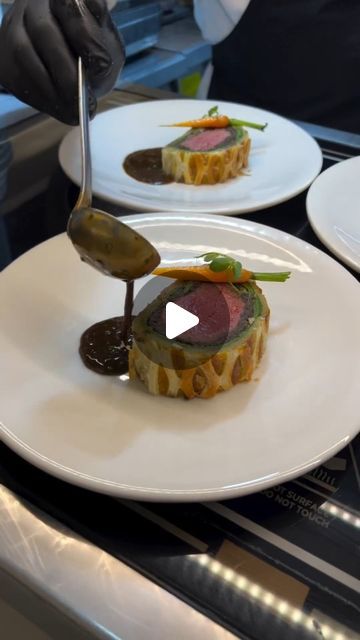 Steak Plating Fine Dining, Beef Wellington Plating, Crusted Steak, Fine Dining Plating, Duchess Potatoes, Dried Porcini Mushrooms, Tenderloin Roast, Beef Filet, Fillet Steak