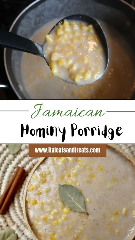 Corn Meal Porridge, Corn Porridge, Hominy Recipes, Vegan Condensed Milk, Porridge Recipes, Rice And Peas, Jamaican Recipes, Caribbean Recipes, Condensed Milk