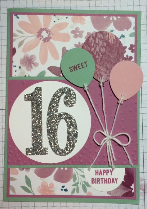 Sweet sixteen birthday card. Stampin' Up! Sweet Sixteen Birthday Cards Handmade, Stampin Up Sweet 16 Birthday Cards, Sweet Sixteen Cards Handmade, Sweet Sixteen Birthday Card, Sweet 16 Birthday Cards Handmade, Sweet 16 Cards Handmade, 13th Birthday Card Ideas, Sweet 16 Card Ideas, Diy Birthday Cards For Kids