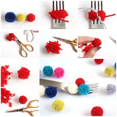 Easy DIY Mini Yarn Pom Poms using a Fork Yarn Diy Projects, Fork Crafts, Yarn Pom Poms, Easy Diy Clothes, Diy Pom Poms, Mini Pom, How To Make A Pom Pom, Yarn Pom Pom, Pom Pom Crafts