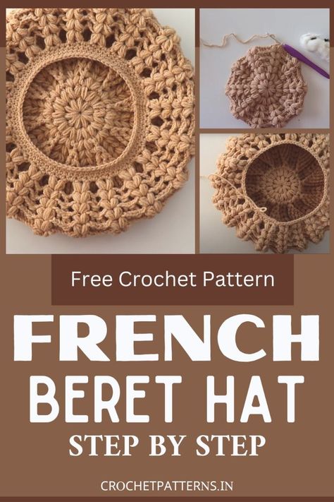 French Beret Hat Crochet Pattern For Autumn Leaf Peepers Crochet French Beret Free Pattern, French Hat Pattern, Crochet Beret Free Pattern, Beret Hat Crochet, France Hat, Crochet Beret Hat, Beret Hat Pattern, French Crochet, Beret Crochet