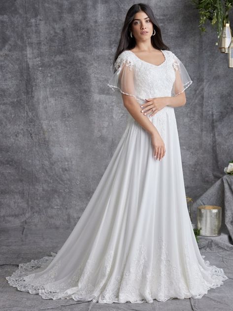 Wedding Dress Fantasy, Modest Bridal Dresses, Lace Motifs, Modest Bridal, Modest Wedding Gowns, Ivory Gown, Maggie Sottero Wedding Dresses, Bridal Dresses Lace, Chiffon Wedding Dress