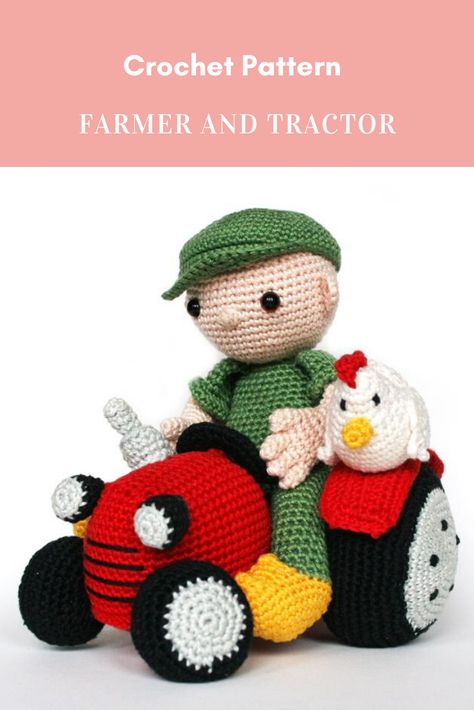 Farmer and tractor PDF crochet pattern#crochetfarmer #farmercrochetpattern #tractorcrochetpattern #crochetarcade #crochet #crochetpattern #diy #crafts #crochetarcadepattern #childrencrochet #crochetchildren #babycrochet #crochetbaby #crochettoy #toycrochetpattern #babyroom #amigurumicrochet #crochetamigurumipattern Affiliate Link Crochet Tractor Pattern Free, Tractor Crochet Pattern, Crochet Jumper Pattern, Crochet Characters, Crochet Jumper, Jumper Patterns, Crochet Toy, Crochet Hook Sizes, Crochet Toys Patterns