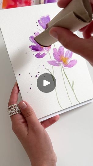 How To Make Flower Drawing, How To Make Watercolor Cards, Easy Watercolor Paintings For Beginners Step By Step Flowers, Diy Watercolor Flowers, Drawing Ideas Easy Watercolor, Easy Diy Cards Ideas, Flowers Watercolor Easy, Watercolor Art For Beginners Ideas, Watercolor Flowers Tutorial Step By Step