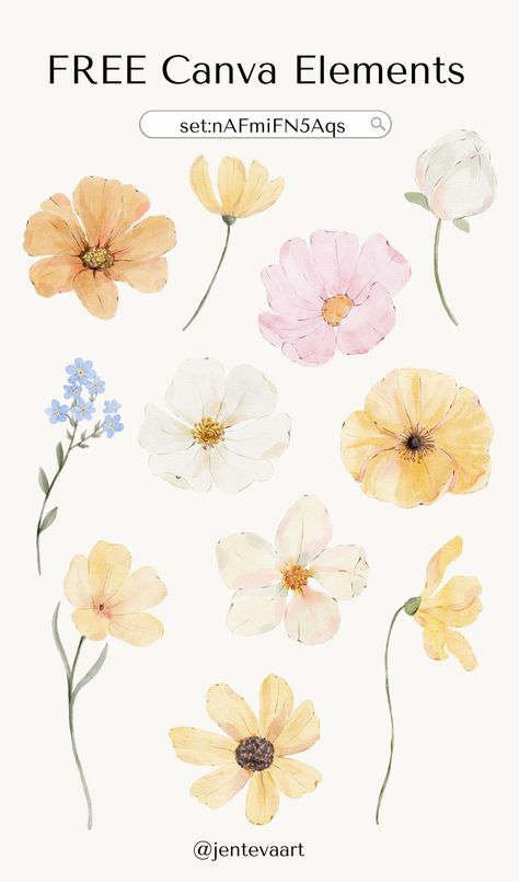 Free elements in Canva: Watercolor flowers elementsprocanva #canvatutorials #criarnocanva☕︎ Canva Watercolor, Elements In Canva, Bubble Letter Fonts, Font Bubble, Journal Elements, Soya Mumu, Keyword Elements Canva, Instagram Font, Old English Font