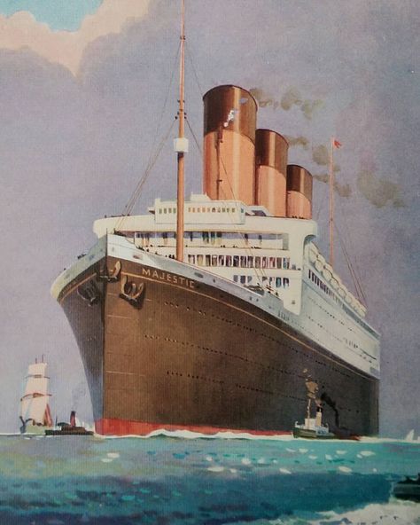 Cabin Liners on Instagram: “R.M.S. Majestic, flagship of the White Star Line from 1922 until 1935, serves as the largest liner ever constructed. Acquired from her…” 1940 Photos, Maritime Poster, White Star Line, Titanic Ship, Ship Poster, Transportation Poster, Cruise Liner, Ocean Liner, Travel Globe