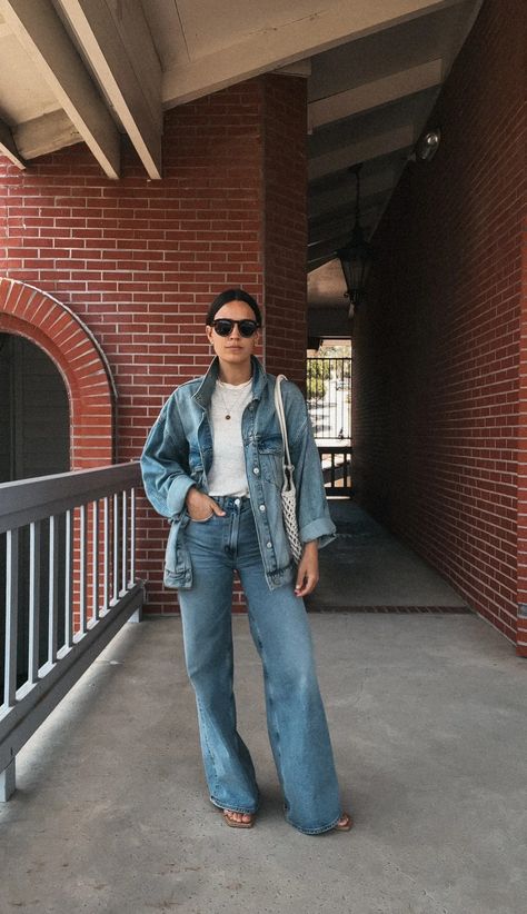 (8) What I Wore This Week #9: Double denim, mini skirts, loose dresses & more. Double Denim Outfit, Denim Mini Skirts, September Outfits, Double Denim Looks, Loose Dresses, Green Mini Skirt, All Jeans, Weekly Outfits, Double Denim