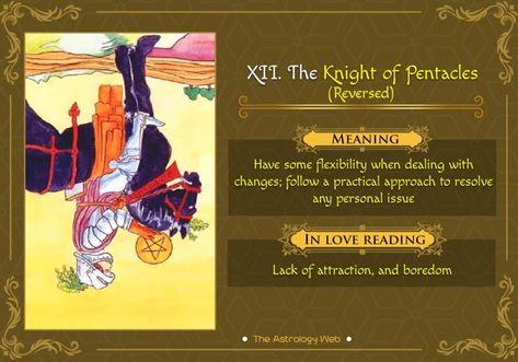 The Knight of Pentacles Tarot | The Astrology Web Knight Of Pentacles Reversed, Knight Of Pentacles Tarot Meaning, Knight Of Pentacles Tarot, Pentacles Tarot Meaning, Tarot Arcana, Tarot Advice, Tarot Pentacles, King Of Pentacles, Knight Of Pentacles