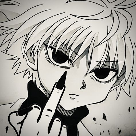 Middle Finger Anime, Anime Middle Finger, Middle Finger Pfp, Dark Mens Fashion, Killua Manga, Memes God, Painting Glass, Slice Of Life