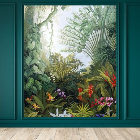 Tropical Teenagers Mural Decal Natural Botanical Scenery Pastel Color Wall Decor Garden Murals, Jungle Landscape, Jungle Mural, Tropical Wall Decor, Garden Mural, Jungle Wallpaper, Custom Murals, How To Install Wallpaper, Tropical Wallpaper