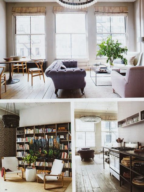 This SoHo loft, spanning an entire New York block, is such a breath of fresh air. It is urban and glamorous, but at the same time peaceful and simple. Enjoy! first two images via Urban Kaleidoscope the rest via Remodelista Niche Modern, New York Loft, Loft Apartment, Living Room Seating, Elle Decor, Living Room Inspiration, Room Inspiration, Kitchen Remodel, Decor Inspiration