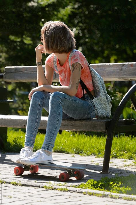 Bench In Park, Calm Person, Bench Drawing, People In Space, Sitting On Bench, Sitting Bench, Engagement Videos, Another Planet, Figure Reference