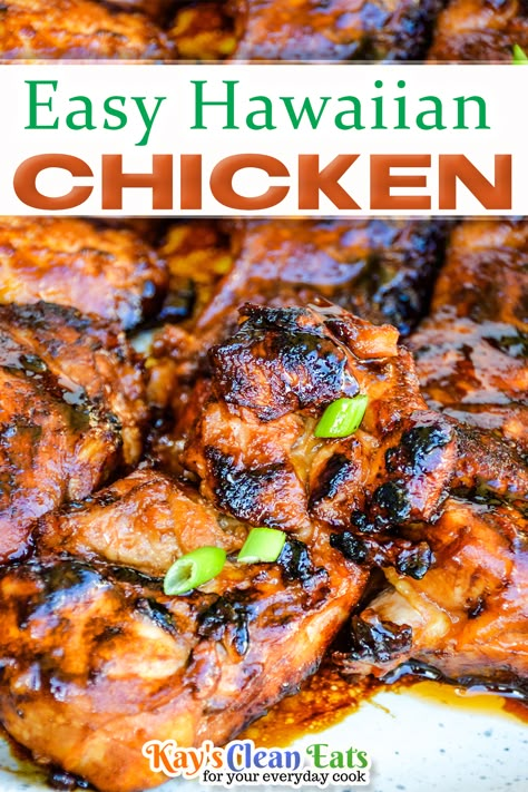 Gluten Free Hawaiian Chicken, Hawaiian Chicken For A Crowd, Chicken Musubi Recipe Hawaii, Pounders Hawaiian Grill, Luau Chicken Recipes, Bbq Hawian Chicken, Keto Hawaiian Chicken, Hawaiian Teriyaki Chicken Marinade, Easy Hawaiian Dinner Recipes