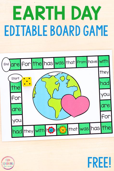 A fun editable Earth Day board game activity for literacy and math skills. Earth Day Games, April Activities, Learning For Kids, Earth Day Crafts, Letter Identification, Classroom Art Projects, Earth Day Activities, Classroom Art, Printable Activities For Kids