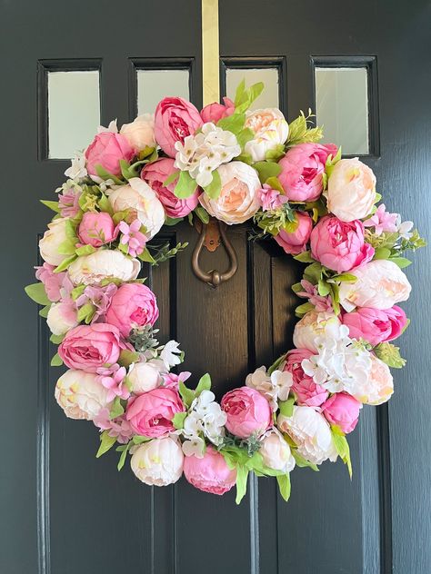 Peony Wreaths, Pale Pink Peonies, Pastel Wreath, Summer Wreath For Front Door, Spring Peony, Rainbow Wreath, Spring Summer Wreath, Peony Wreath, Ball Wreath