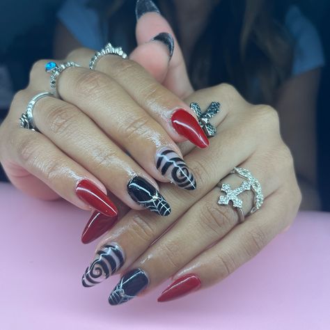 Spider web spiral gel-x nails😍🕷️🕸️🖤🌀 ~DM to book (acrylics, gel-x, & gel manis) 📍Brooklyn, NYC Shop ready to ship press ons & handmade jewelry here⬇️ 🛍️ baesblingstudio.store Or DM for custom press ons💅✨ #brooklyn #nyc #nycnailtech #brooklynnailtech #explore #AcrylicNails #nailart #TrendingNails#TrendingAcrylicNails #gelxnails #spookynails Spiral Design Nails, Spiral Nails, Design Nails, Nyc Shopping, Press Ons, Spiral Design, Nail Tech, Spider Web, Nail Inspo