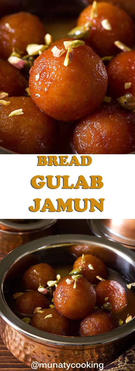 Bread Gulab Jamun are soft balls made from bread and milk submerged in sweet syrup and perfumed with saffron and cardamom. This is an instant recipe that replaces the version made with Khoya. #gulabjamun #breadgulabjamun #indiandessert #instantdessert Gulab Jamun Recipe, Jamun Recipe, Vegetarian Foods, Gulab Jamun, Mood Food, Indian Dessert Recipes, Global Cuisine, Indian Sweet, Indian Desserts