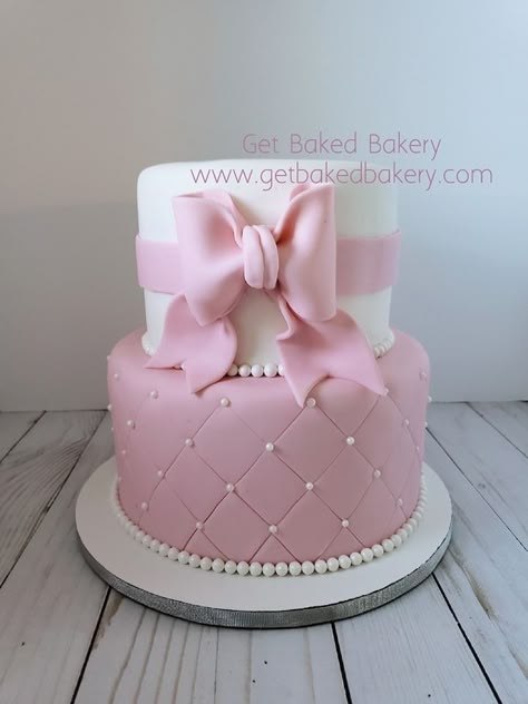 Bear Baby Shower Cake, Pink Baby Shower Cake, Pink Snacks, Blush Pink Baby Shower, Tiered Cakes Birthday, Bow Cake, Barbie Birthday Cake, Bow Cakes