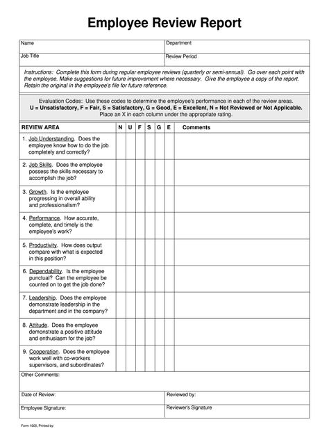 Blank Evaluation Form Template Performance Review Template, Employee Review, Employee Evaluation, Employee Evaluation Form, Employee Performance Review, Evaluation Employee, Review Template, Evaluation Form, Report Card Template