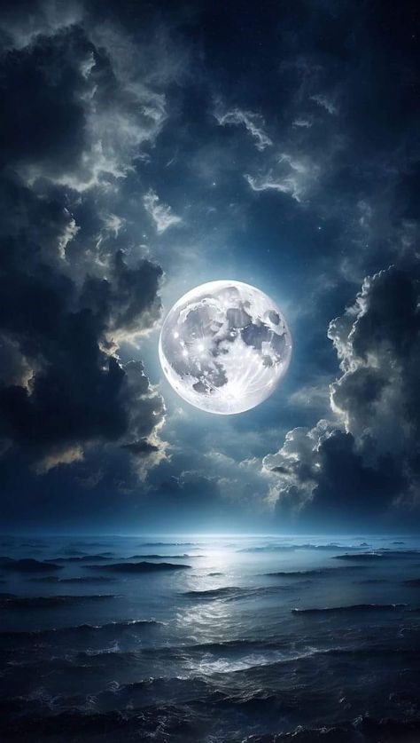 Wallpaper With Moon, Pretty Woman Aesthetic, Aesthetic Moonlight, Aesthetic Paintings, Night Landscape Photography, Ocean At Night, Moonlight Painting, Woman Aesthetic, Moon Aesthetic