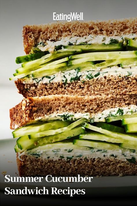 Make one of these cucumber sandwiches packed with the refreshing flavors of herbs, avocado and more to keep you cool this summer. The Best Cucumber Sandwiches, Simple Cucumber Sandwiches, Vegan Cucumber Sandwiches, Cucumber Sandwiches Vegan, Avocado Sandwich Vegan, Eating Well Cucumber Sandwich, Cucumber Sandwiches Recipes, Easy Breakfast Brunch, Healthy Sandwich Recipes