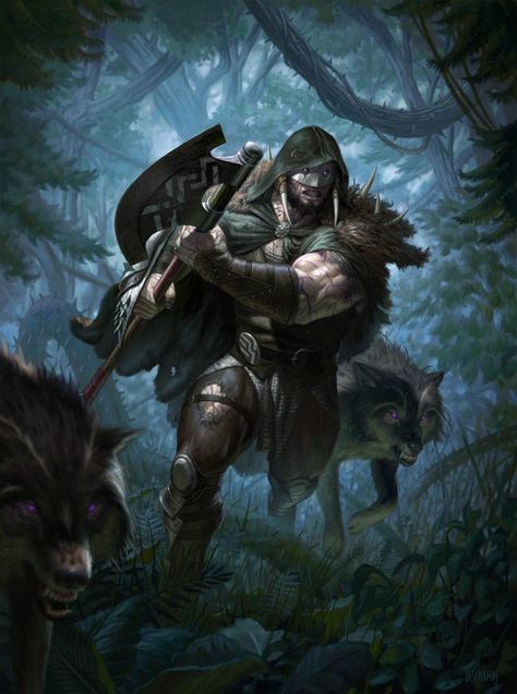 MtG Art: Garruk, Cursed Huntsman from Throne of Eldraine Set by Eric Deschamps - Art of Magic: the Gathering Medium Armor, Hellboy Art, Viking Character, Mtg Art, Gods Goddesses, Fantasy Pictures, Green Earth, Dnd Art, Male Characters