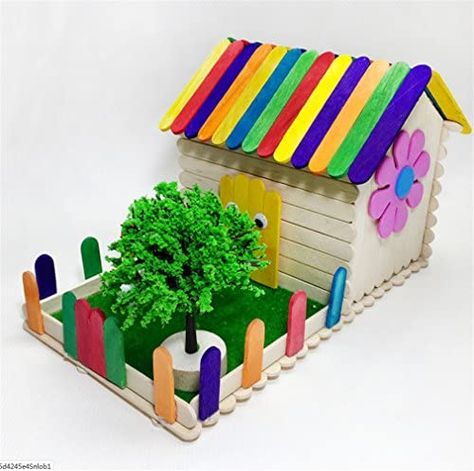 DIY Wooden 3D Cottage Ice Cream Bar Hut Set Kindergarten Handmade Material Suit Popsicle Stick Model Small House Creative Birthday Gift Thanksgiving Day : Amazon.ca: Toys & Games Ice Cream Stick House Easy, Rakhi Decoration, Cool Crafts For Kids, Stick Projects, Craft Ideas With Paper, Ice Cream Stick Craft, Popsicle Stick Crafts House, Ideas With Paper, Cardboard Houses