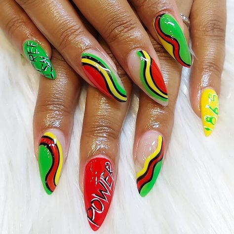 Reggae Nails Rasta Colors, Juneteenth Nails, Rasta Colors, Fake Nails, Pretty Nails, Nail Designs, Nail Art, Nails, Makeup