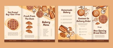 Bakery Brochure Design, Bakery Brochure, Bakery Graphic Design, Bakery Template, Watercolor Bakery, Brochures Design, Bakery Packaging Design, Newsletter Layout, Chocolate Logo