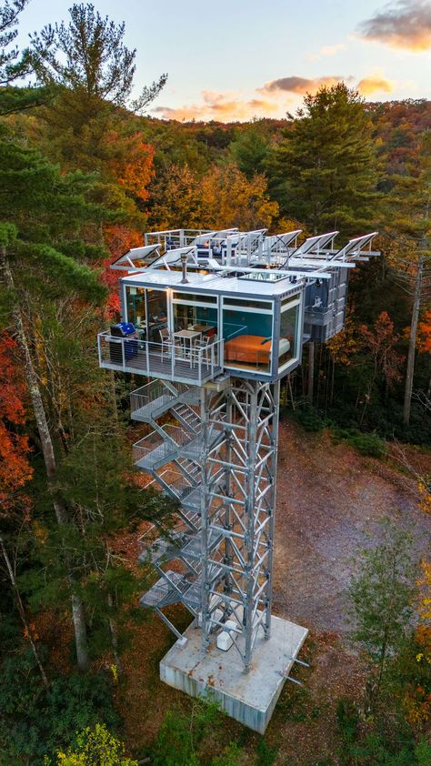 Container Cabin, Lookout Tower, River Forest, Container Buildings, Tree House Designs, Shipping Container Home, Building A Container Home, Tower House, Modern Tiny House