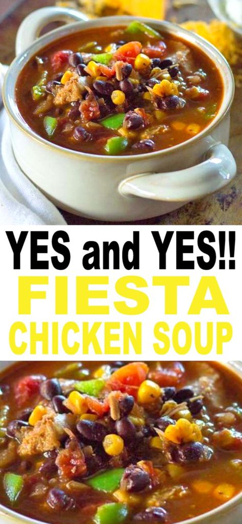 Fiesta Chicken Soup, a fast easy delicious soup perfect for weeknight meals for mamas on the go, Enjoy! Sante Fe Chicken Soup, Fiesta Soup Recipes, Fiesta Soup, Sante Fe Soup Recipes, Fiesta Chicken Soup, Chicken Fiesta Soup, Mexican Chicken Soup, Italian Chicken Soup, Southwest Chicken Soup