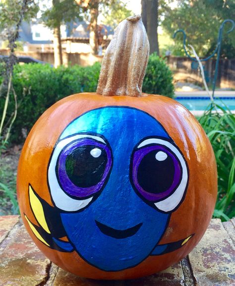 Follow My Pinterest: @vickileandro Disney Theme Pumpkin Painting, Zelda Pumpkin Painting, Unique Halloween Pumpkin Painting Ideas, Nemo Pumpkin Painting Ideas, Dory Pumpkin Painting, Cute Pumpkin Painting Ideas Disney, Painted Pumpkin Ideas Disney, Easy Pumpkin Painting Ideas Disney, Duo Pumpkin Painting Ideas