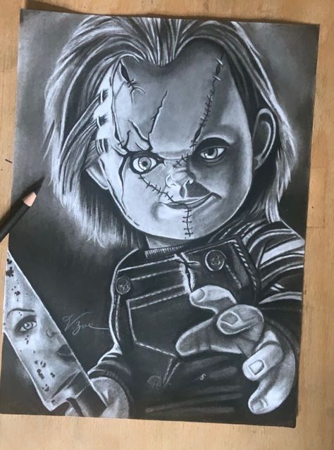 pencil drawing Chucky Drawing, Chucky Tattoo, Scary Drawings, Cool Tattoo Drawings, Marvel Drawings, Horror Artwork, Tattoo Stencil Outline, Contour Drawing, Horror Movie Art