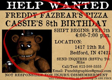 Five Nights at Freddy's Help Wanted by PunchItGraphics on Etsy Fnaf Party Invitations, Fnaf Missing Poster, Five Nights At Freddy's Birthday Party Games, Five Nights At Freddy's Invitation, Fnaf Help Wanted Newspaper, Custom Birthday Invitations, Help Wanted, Fnaf Sister Location, Sister Location