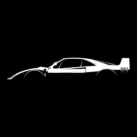 Sports Car Silhouette, Ferrari F40 Tattoo, Ferrari F40 Black, Car Cutout, Sketch Cars, Jazz Clubs, Black And White Silhouette, Slr Mclaren, White Ferrari