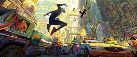 All Spiderman, Miles Morales Spiderman, Color Script, Verse Art, The Spider, Spiderman Art, Visual Development, Environment Concept Art, 영감을 주는 캐릭터