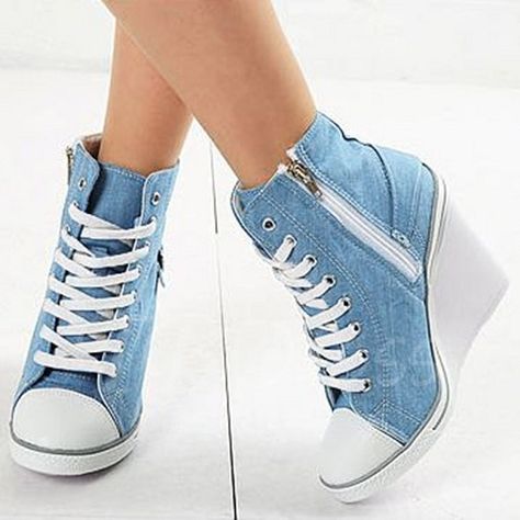 Hak Tinggi, Denim Sneakers, Girly Shoes, Prom Shoes, Wedge Sneakers, Pretty Shoes, Dream Shoes, Sneaker Heels, Pastel Goth