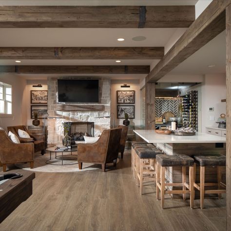 Lvp Basement, Tuscan Terrace, Farmhouse Game Room, Basement Bar Remodel, Bar Remodel, Rustic Basement Bar, Basement Bar Design, Basement Kitchenette, Dream Basement