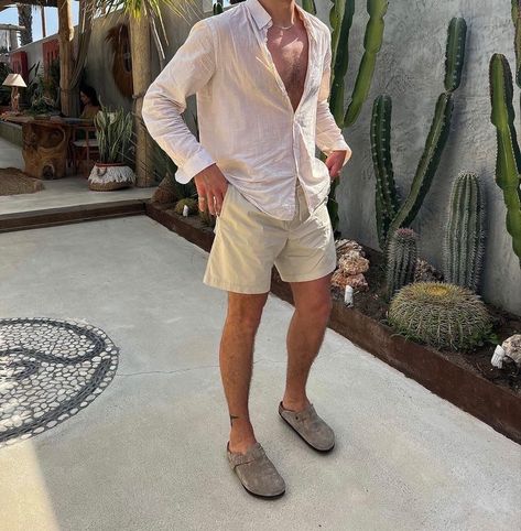 Men In Boston Birks, How To Style Birkenstocks Outfits Men, Boston Birks Men, Guy Birkenstock Clog Outfit, Men Wearing Birkenstock Clogs, Men Outfits With Birkenstocks, Men Birkenstock Clogs, Birkenstock Clog Men Outfit, Mens Birkenstock Outfit