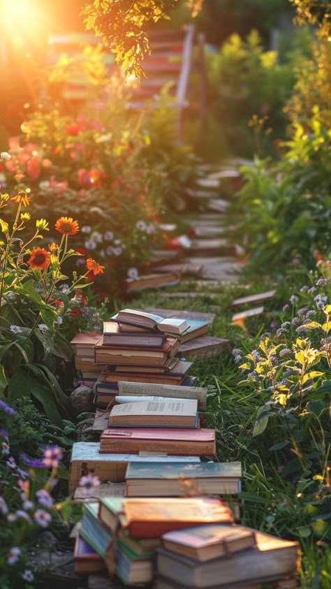 Books Spring Aesthetic, Reading Spring Aesthetic, Bookcase Phone Wallpaper, Elisabeth Core Aesthetic, Cartoon Reading Book Aesthetic, Books Iphone Wallpaper, Spring Book Aesthetic, Book Flower Aesthetic, Nature Rain Aesthetic