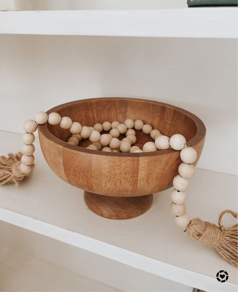 Bowl Shelf, Guest Bedroom Decor, Decor Shelf, Bead Garland, Wooden Bowl, Shelf Styling, Room Inspiration Bedroom, Beaded Garland, Wooden Bowls