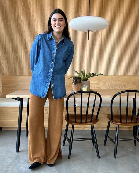 Five 'Jean-Free' Outfit Formulas - by Anna Newton Anna Newton, Copenhagen Street Style Summer, Style A Denim Shirt, Camel Outfit, Knitted Trousers, Copenhagen Street Style, Simple Casual Outfits, Easy Outfits, Animal Print Flats