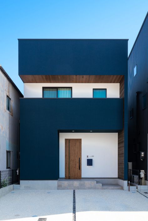 Navy House Exterior, Blue House Exterior, Navy House, House Designs Ireland, Navy Houses, Modern Bungalow Exterior, House Redesign, Roof Architecture, Modern House Facades