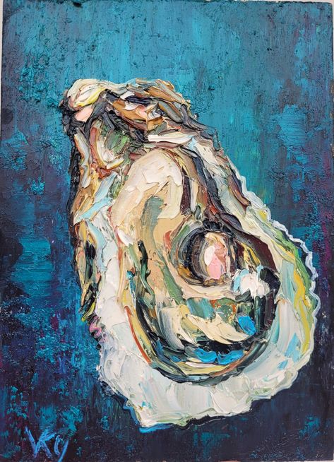 Abstract Oyster Painting, Abstract Shell Painting, Shell Oil Painting, Oyster Oil Painting, Oyster Shell Painting Ideas, Oysters Painting, Art Food Painting, Oyster Painting, Seafood Art