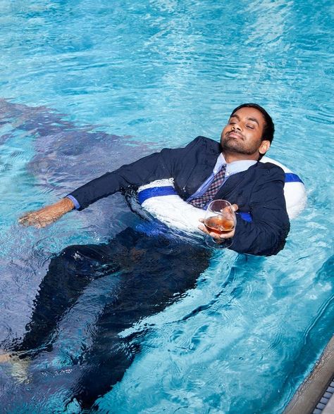 Conceptual Portrait Photography, Swimming Pool Photography, Conceptual Portrait, Empty Pool, Aziz Ansari, Band Photoshoot, Pool Photography, Party Photoshoot, Man Party