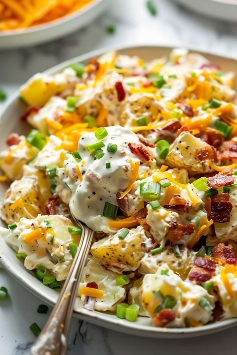 Loaded Baked Potato Salad Recipe - Insanely Good Loaded Baked Potato Salad Recipe, Baked Potato Salad Recipe, Loaded Potato Salad, Loaded Baked Potato Salad, Baked Potato Salad, Loaded Baked Potato, Potato Salad Recipe, Kitchen Witchery, Loaded Potato