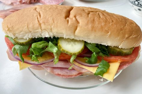 Kmart Sub Sandwiches | 12 Tomatoes Submarine Sandwich, Sub Rolls, Genoa Salami, Hoagie Rolls, Pickle Chips, Beefsteak Tomato, Red Onion Salad, Sub Sandwiches, Sandwich Ingredients