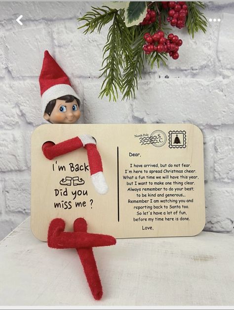 Laser Cut Elf On The Shelf, Elf On The Shelf Pet Ideas, Wooden Postcard, Elf Ideas Easy, Shelf Elf, Elf Decorations, Elf Kit, Awesome Elf On The Shelf Ideas, Get Ready For Christmas